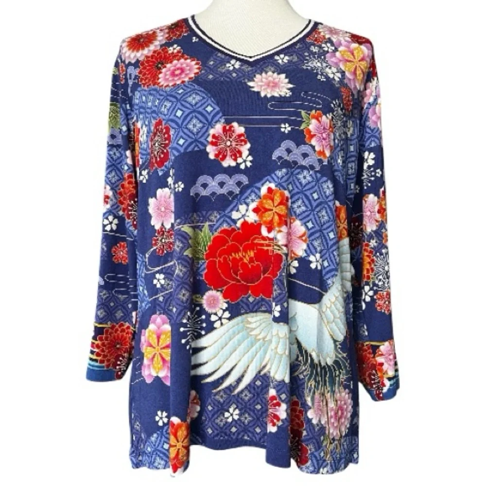 Johnny Was Large Pajaro Favorite 3/4 Sleeve V-Neck Multicolor Top NWT - Picture 1 of 9